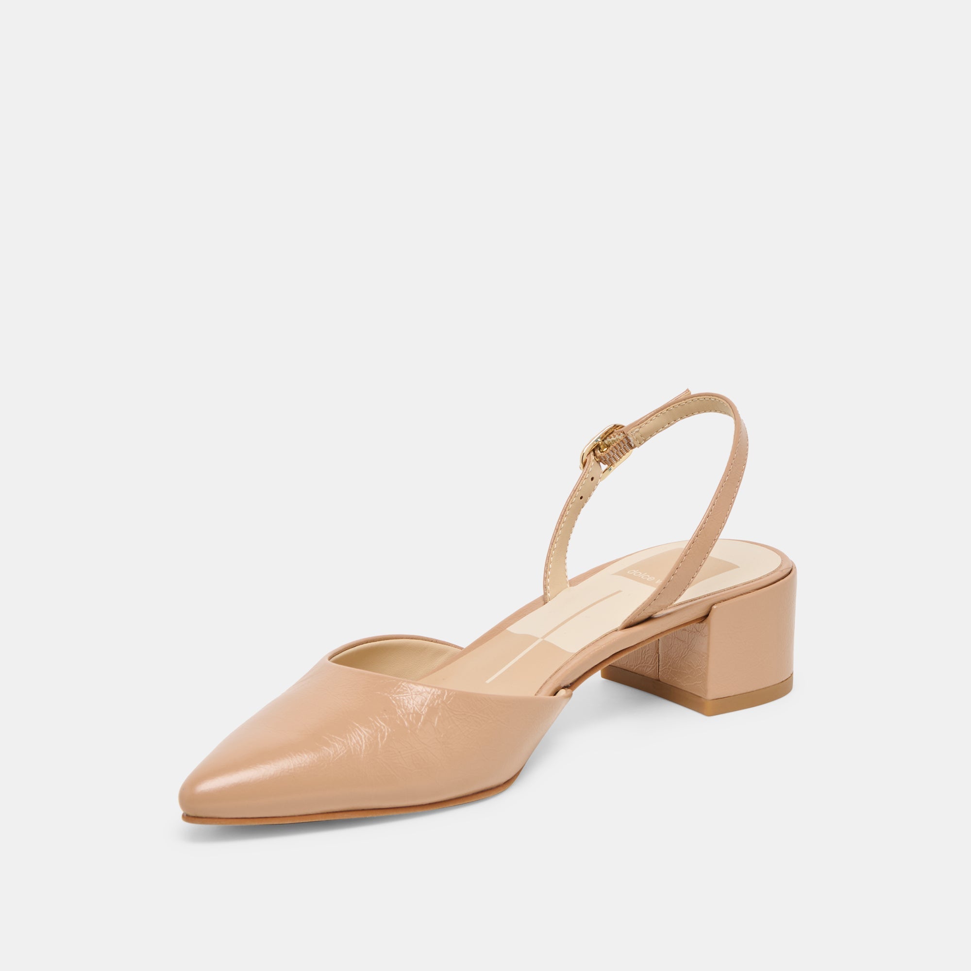 Carel Lt Tan Crinkle Patent Leather Heels / Dolce Vita