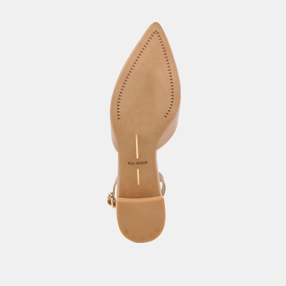 Carel Lt Tan Crinkle Patent Leather Heels / Dolce Vita