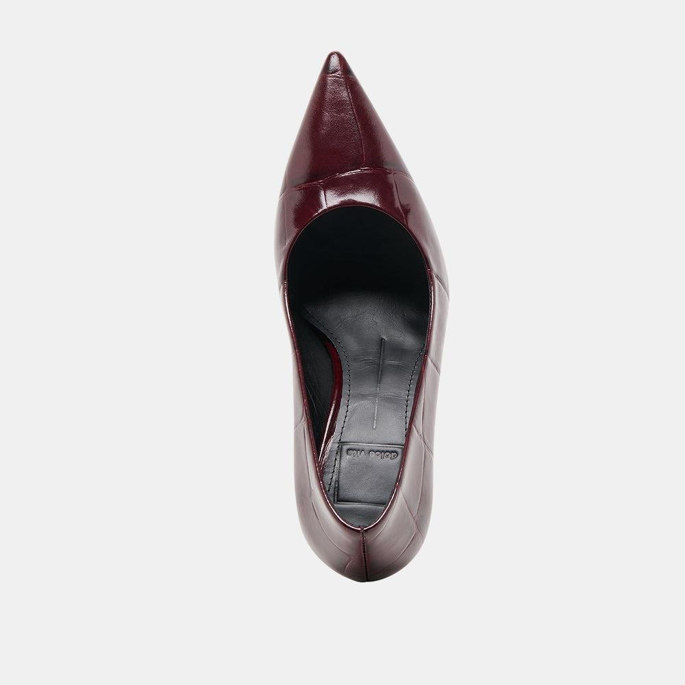 Misty Burgundy Croco Embossed Leather Heels / Dolce Vita