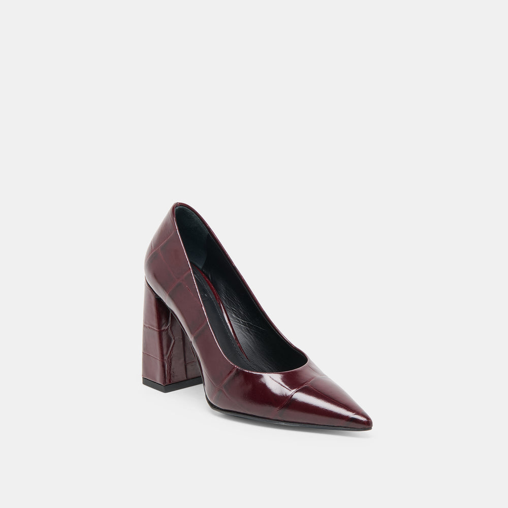 Misty Burgundy Croco Embossed Leather Heels / Dolce Vita