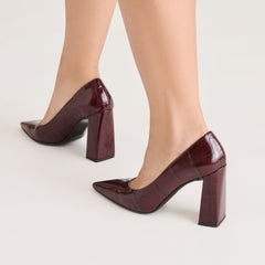 Misty Burgundy Croco Embossed Leather Heels / Dolce Vita