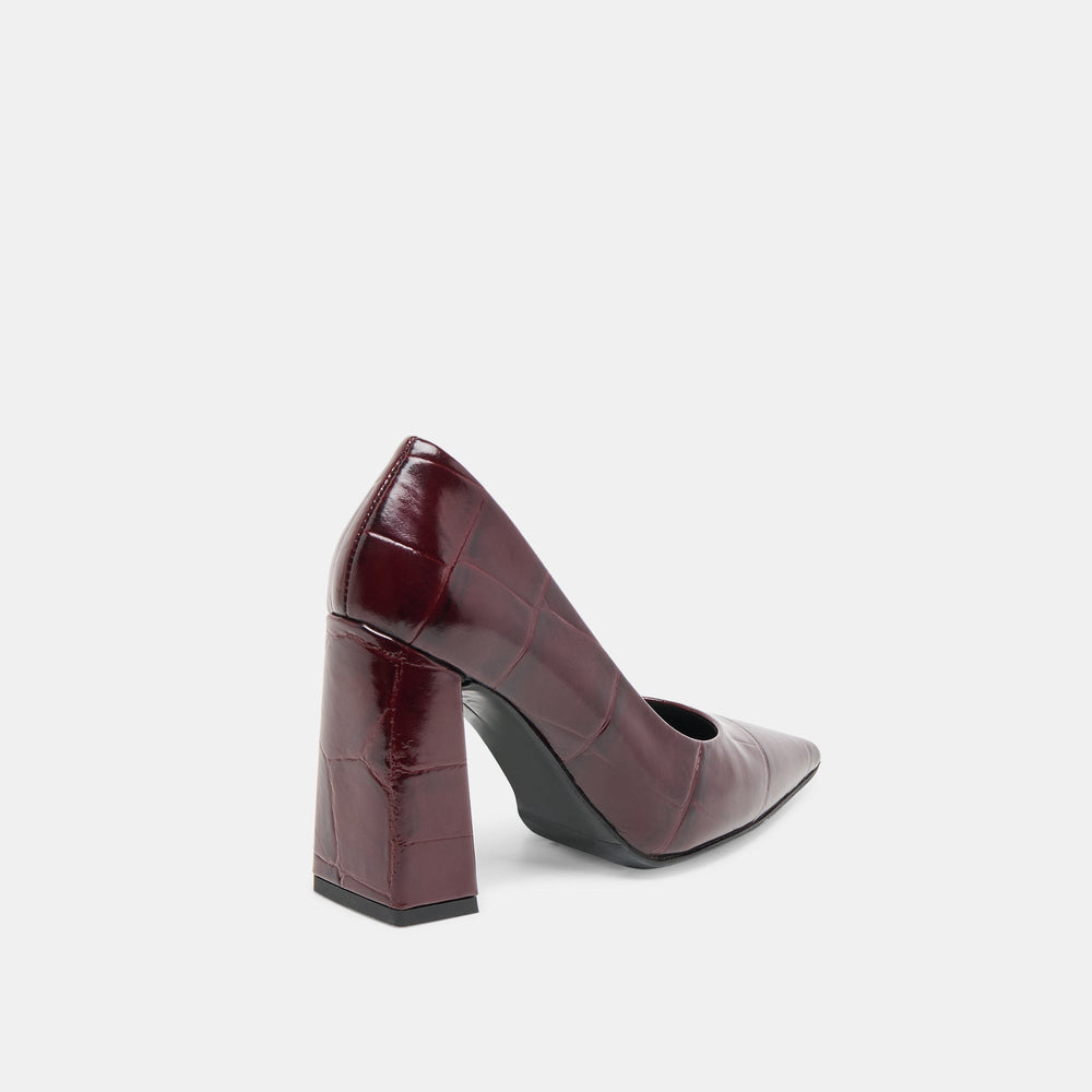 Misty Burgundy Croco Embossed Leather Heels / Dolce Vita