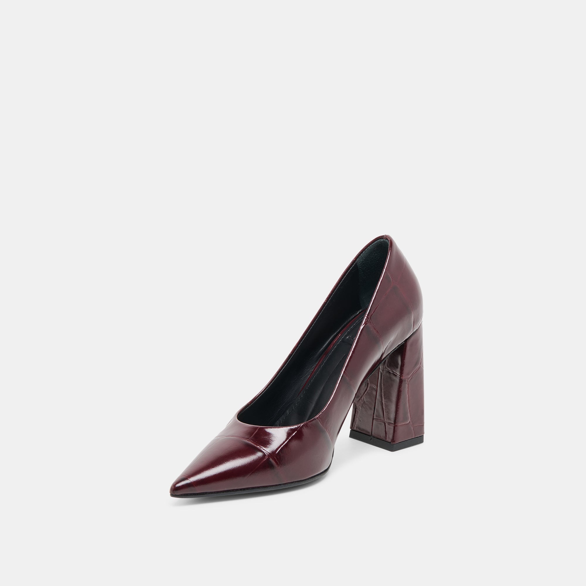 Misty Burgundy Croco Embossed Leather Heels / Dolce Vita
