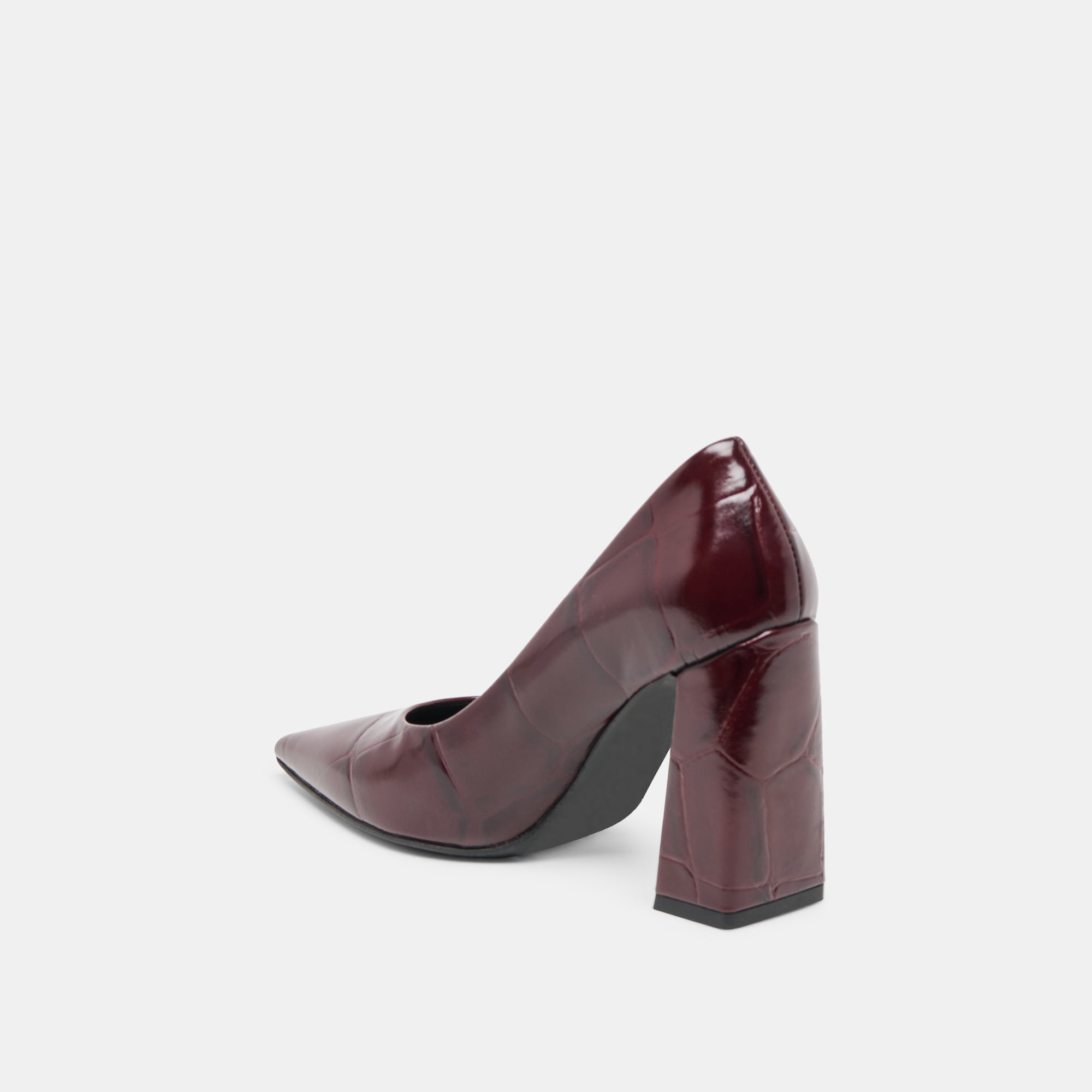 Misty Burgundy Croco Embossed Leather Heels / Dolce Vita
