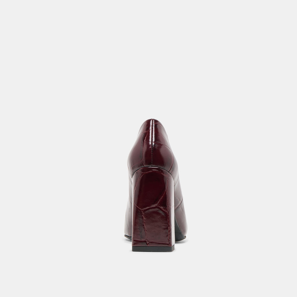 Misty Burgundy Croco Embossed Leather Heels / Dolce Vita