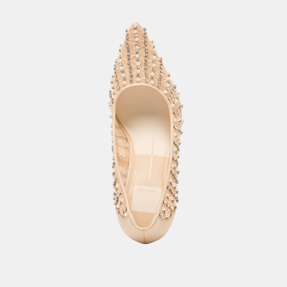 Kashe Pearl Blush Lace Mesh Heels / Dolce Vita