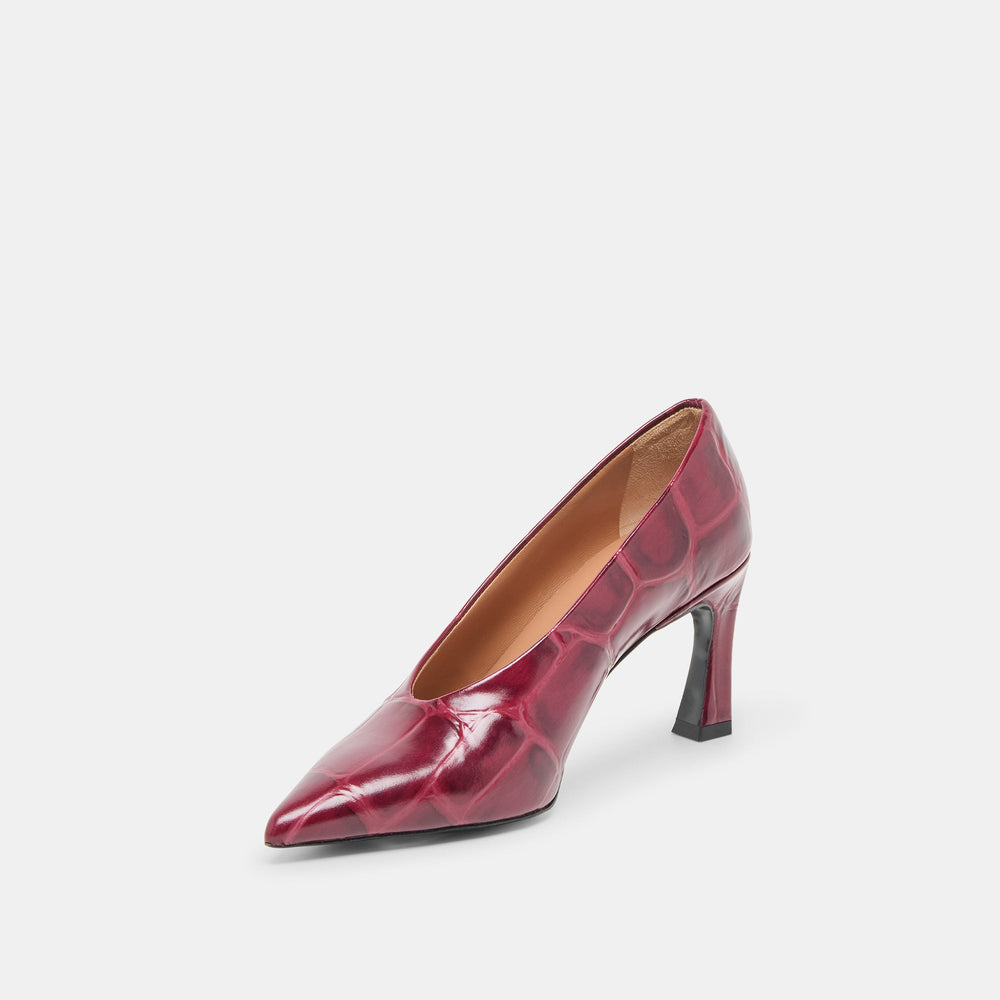 Midge Burgundy Croco Embossed Leather Heels / Dolce Vita