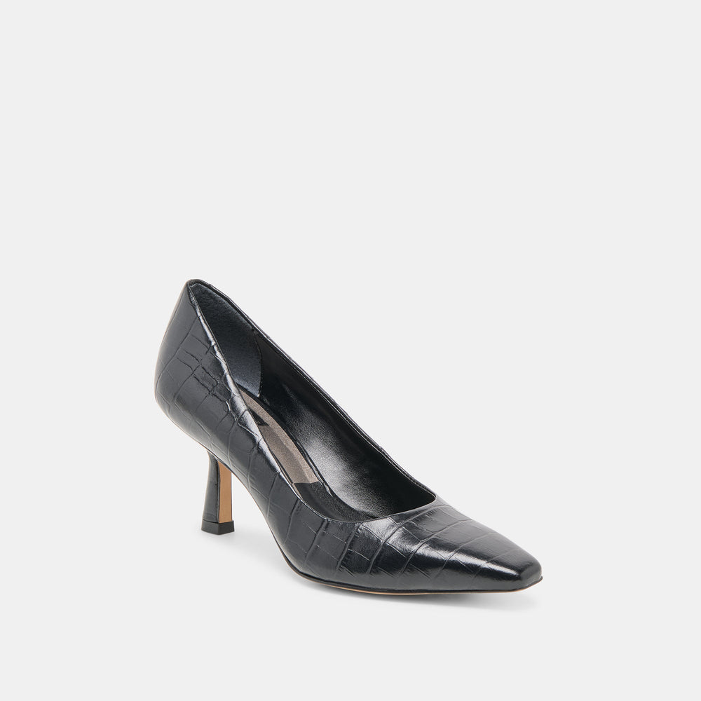 Briona Noir Croco Embossed Leather Heels / Dolce Vita