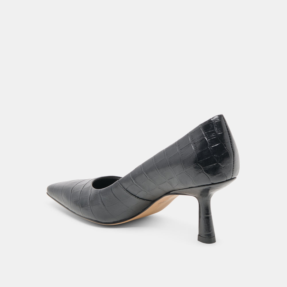 Briona Noir Croco Embossed Leather Heels / Dolce Vita
