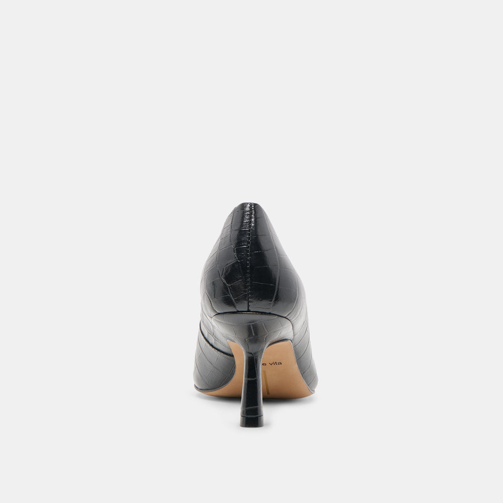 Briona Noir Croco Embossed Leather Heels / Dolce Vita