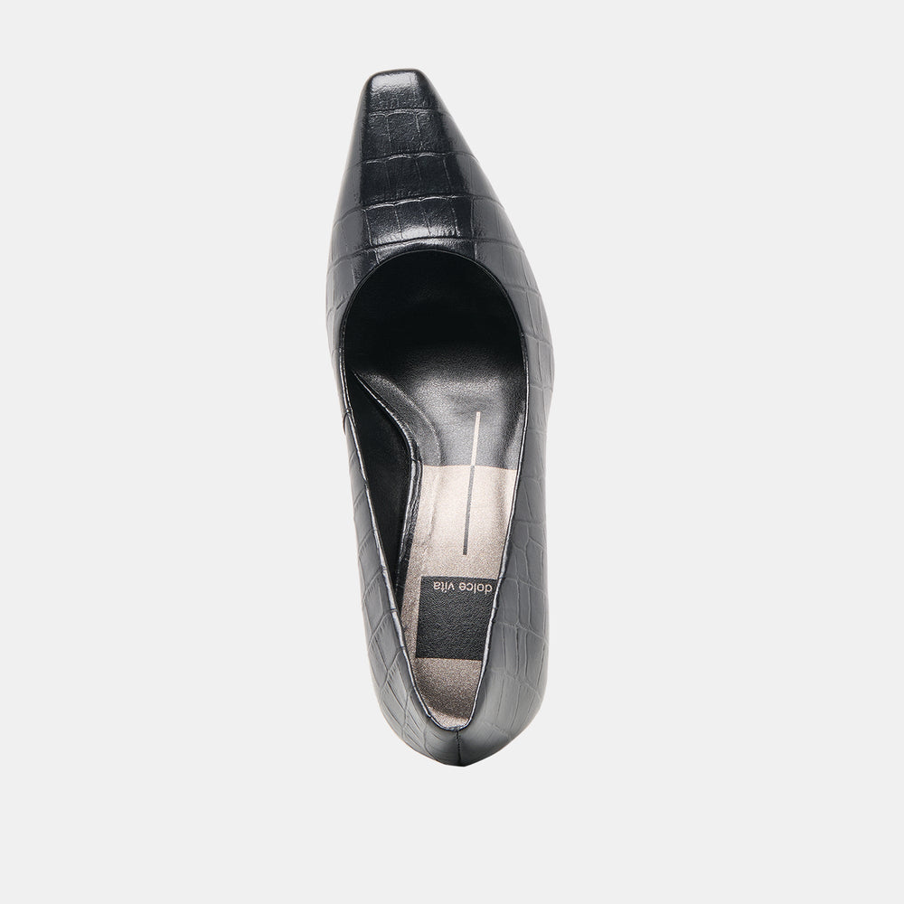 Briona Noir Croco Embossed Leather Heels / Dolce Vita