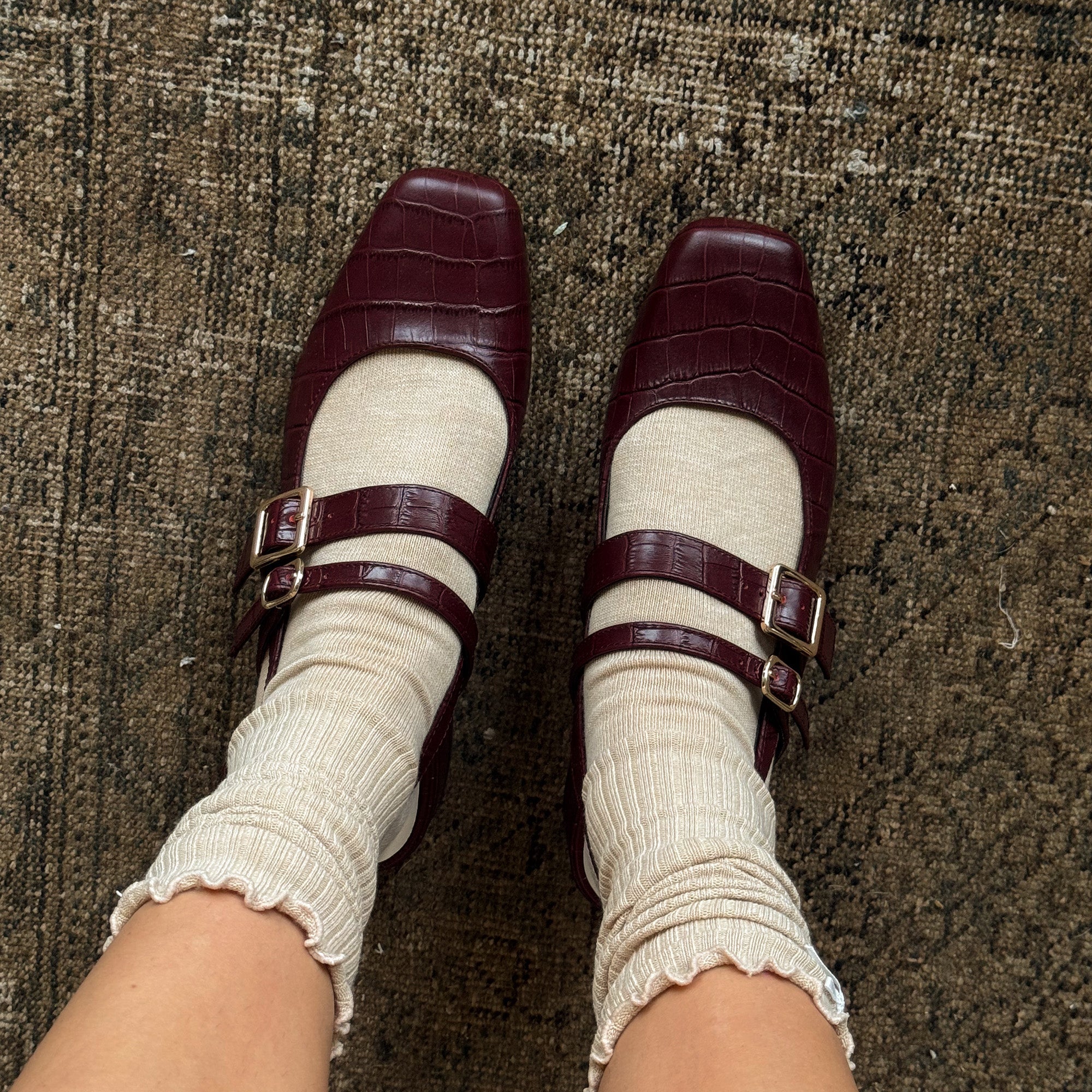 Patzy Oxblood Embossed Leather Heels / Dolce Vita