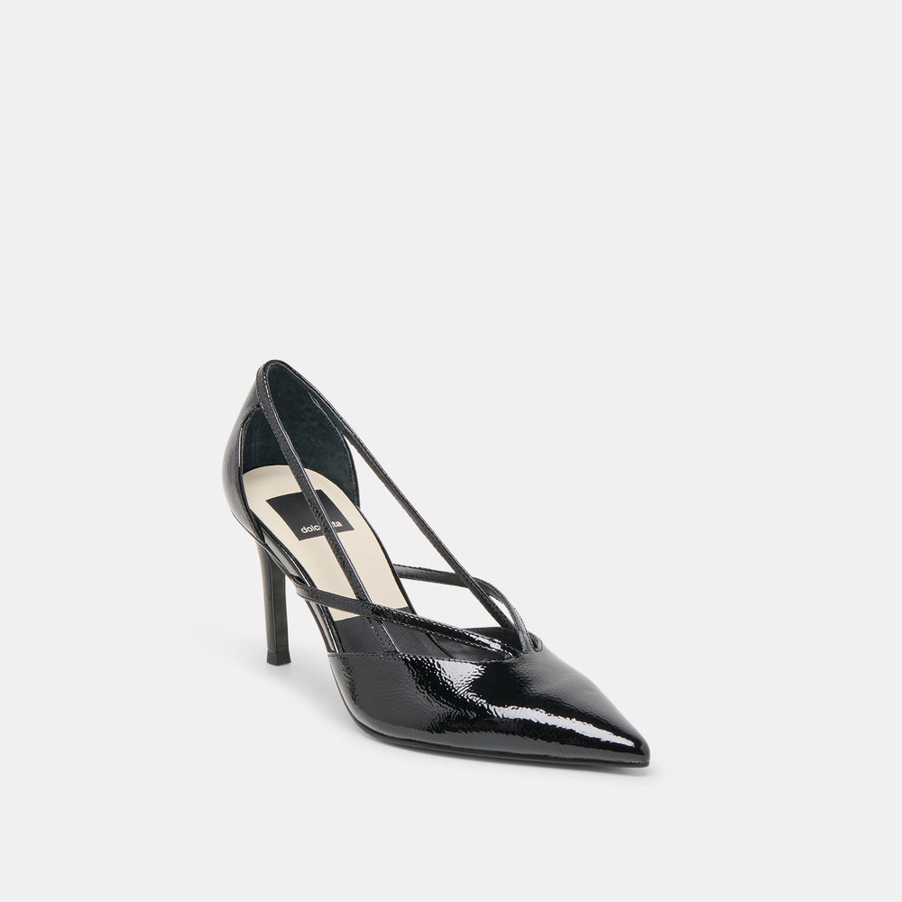 Kaine Midnight Crinkle Patent Leather Heels / Dolce Vita