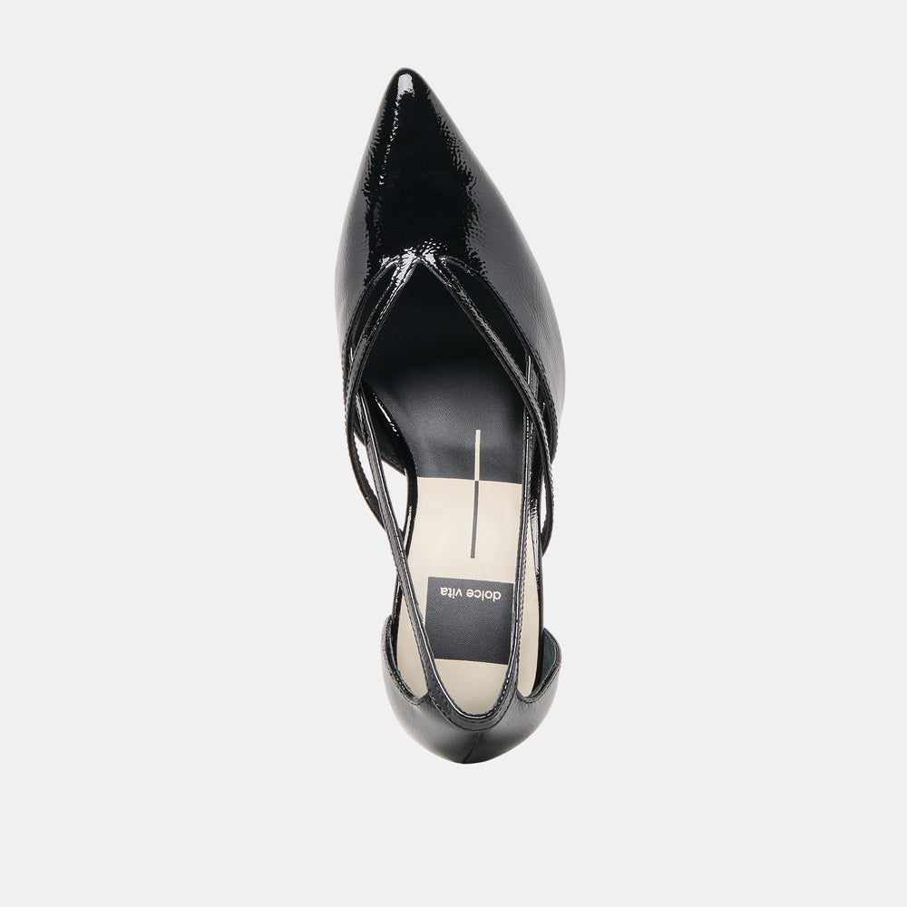 Kaine Midnight Crinkle Patent Leather Heels / Dolce Vita