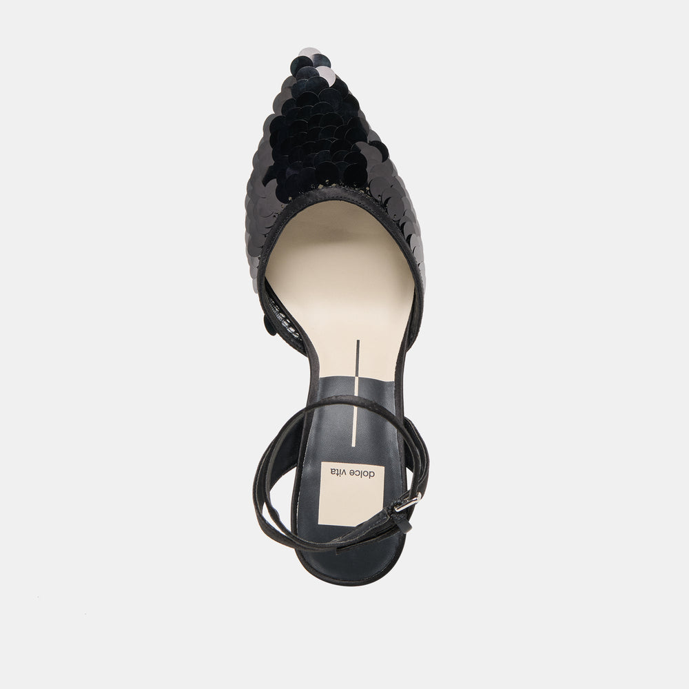 Elizza Confetti Onyx Woven Mesh Heels / Dolce Vita