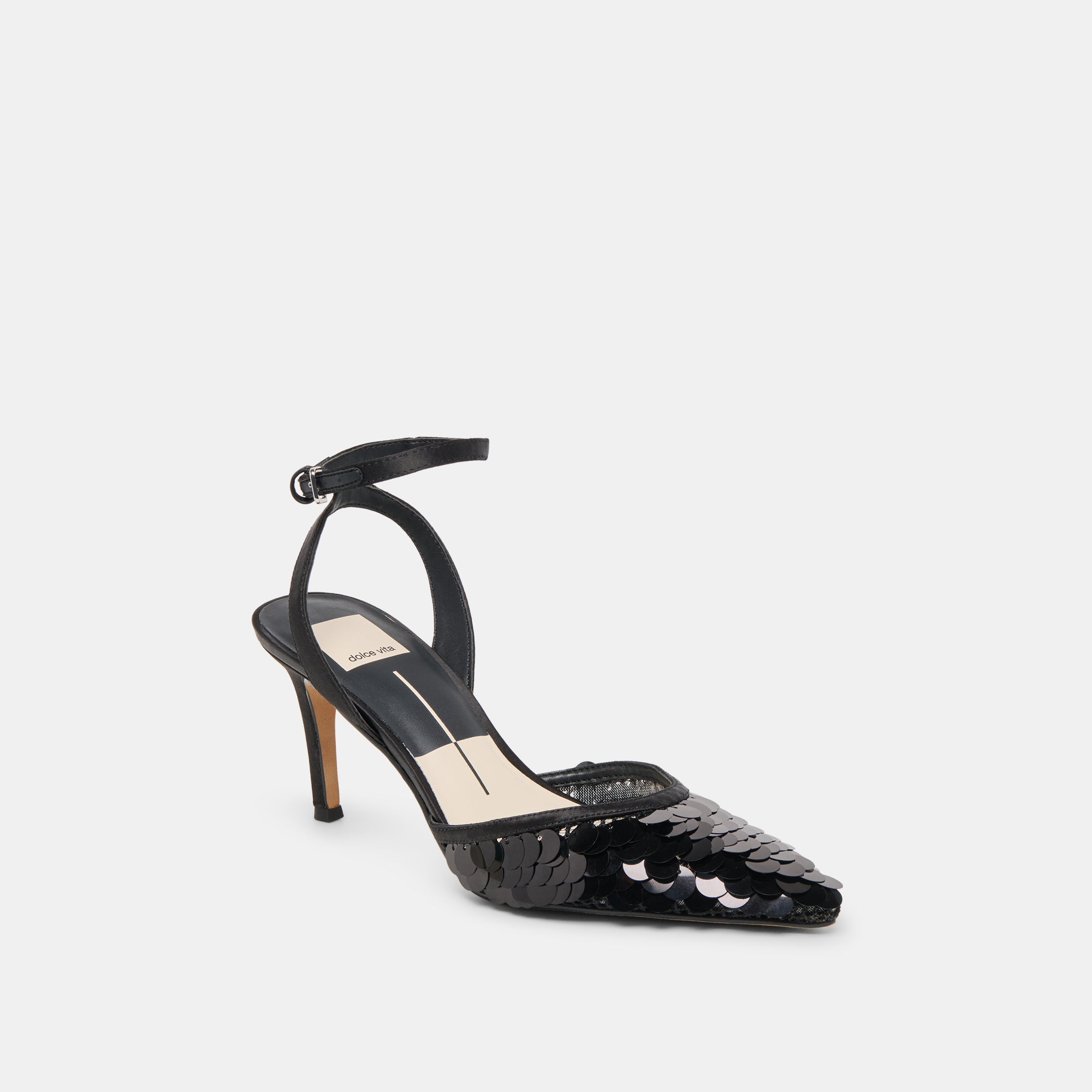 Elizza Confetti Onyx Woven Mesh Heels / Dolce Vita