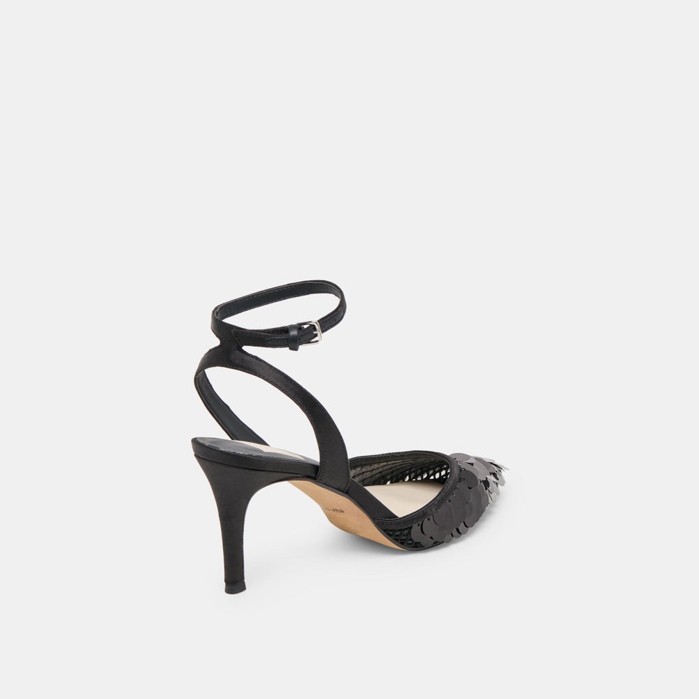Elizza Confetti Onyx Woven Mesh Heels / Dolce Vita