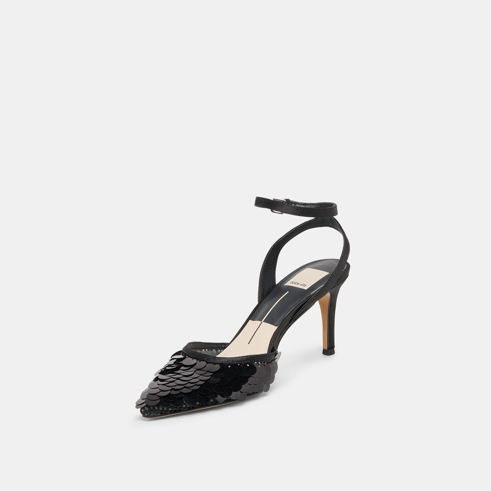 Elizza Confetti Onyx Woven Mesh Heels / Dolce Vita