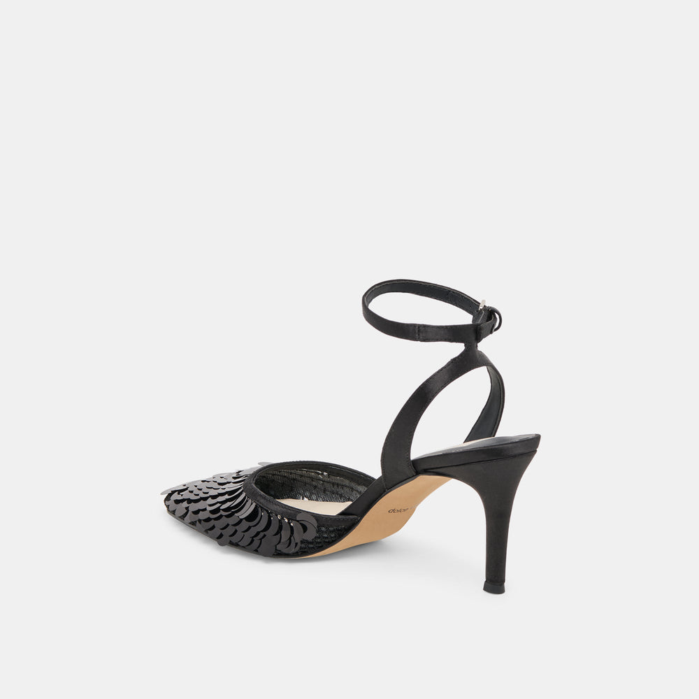 Elizza Confetti Onyx Woven Mesh Heels / Dolce Vita