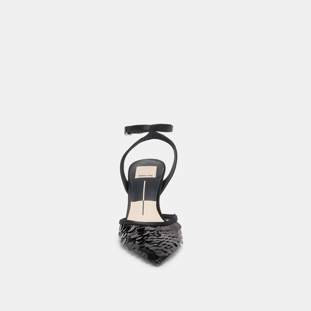 Elizza Confetti Onyx Woven Mesh Heels / Dolce Vita