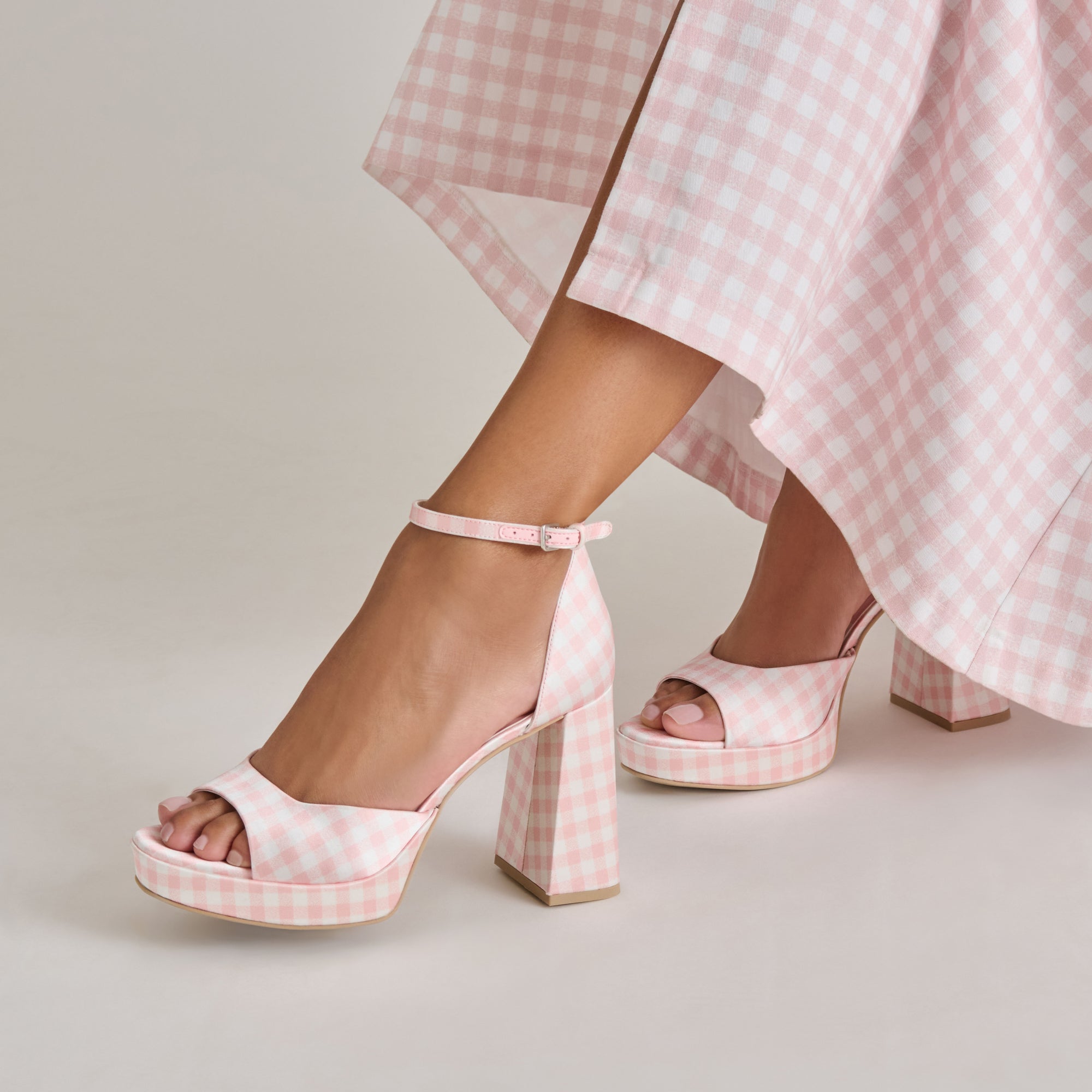 Reyes X Byrdie Golf Pink Plaid Gingham Heels / Dolce Vita