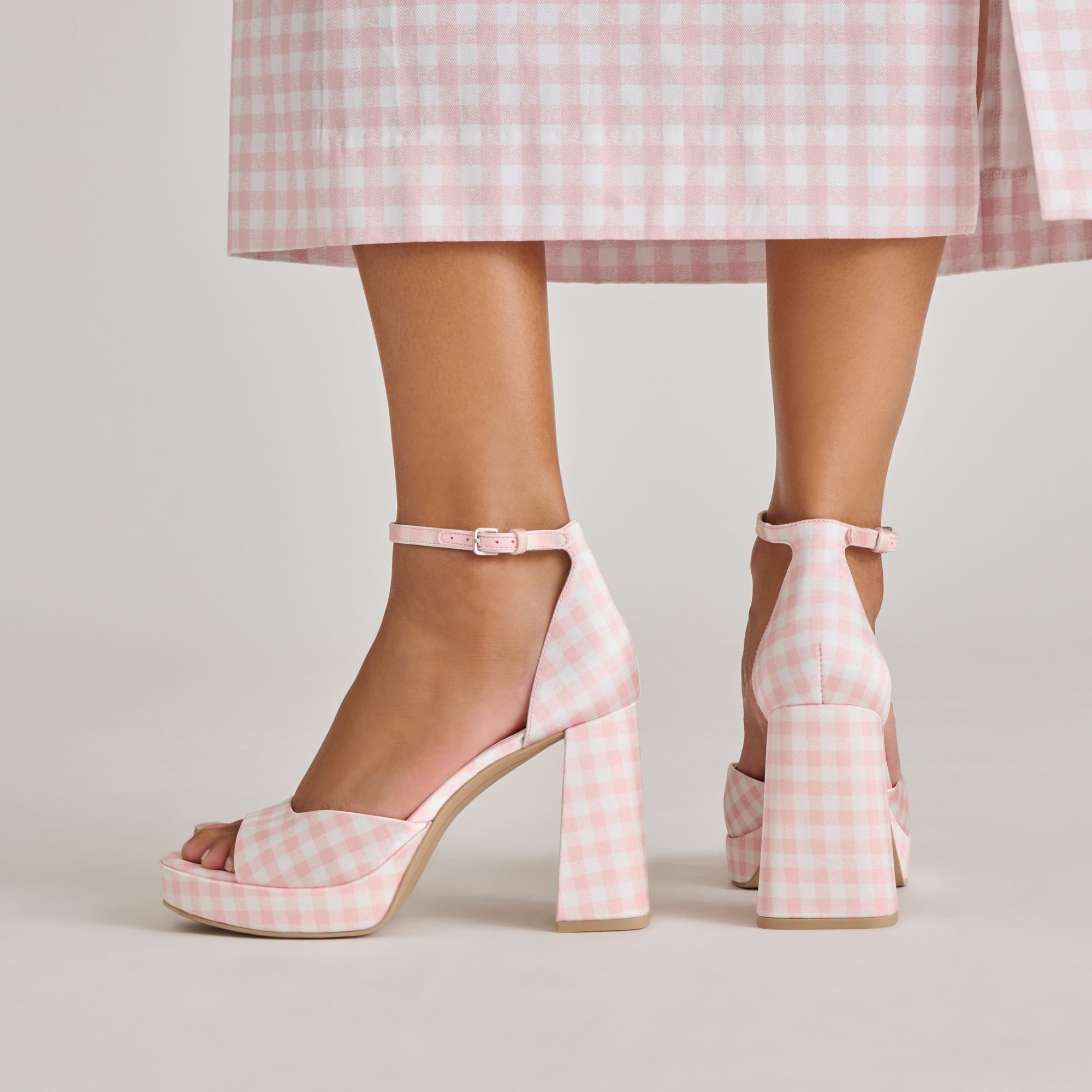 Reyes X Byrdie Golf Pink Plaid Gingham Heels / Dolce Vita