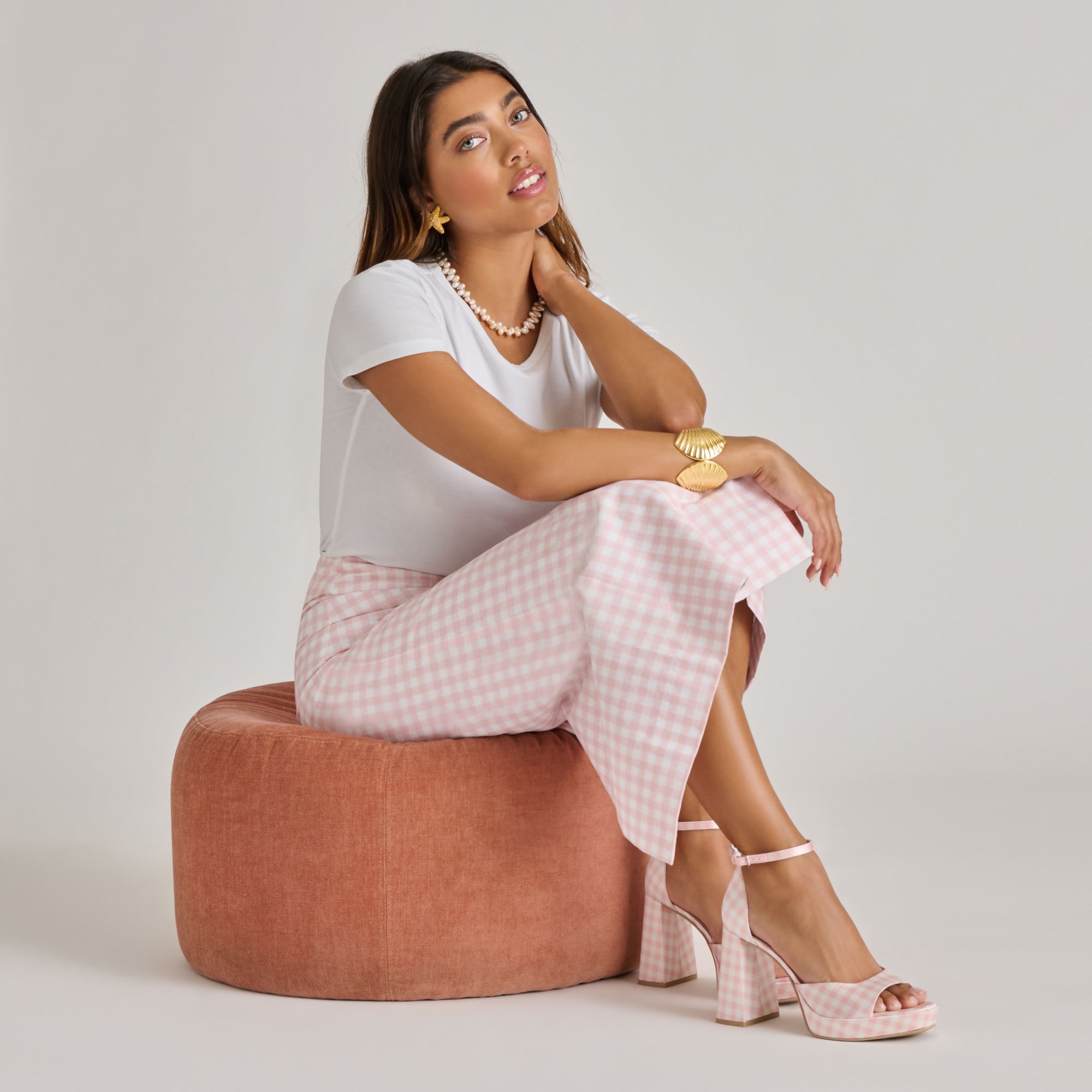 Reyes X Byrdie Golf Pink Plaid Gingham Heels / Dolce Vita