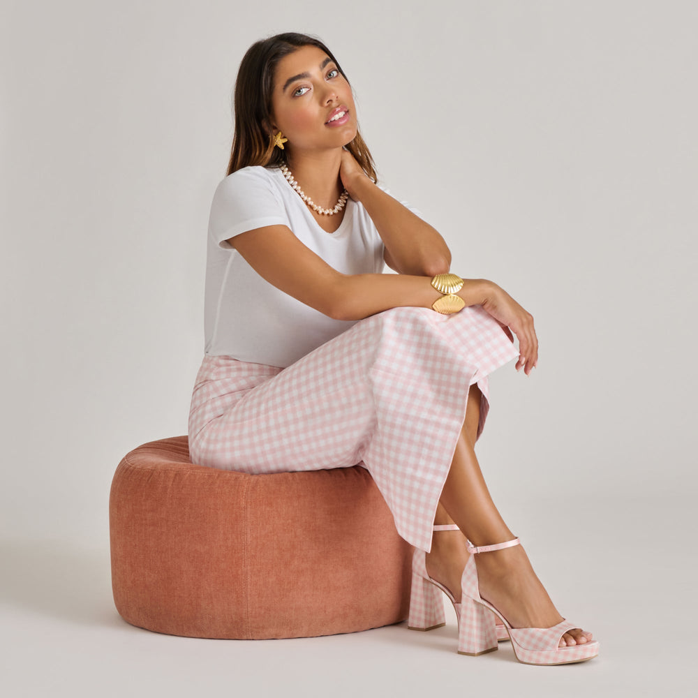Reyes X Byrdie Golf Pink Plaid Gingham Heels / Dolce Vita