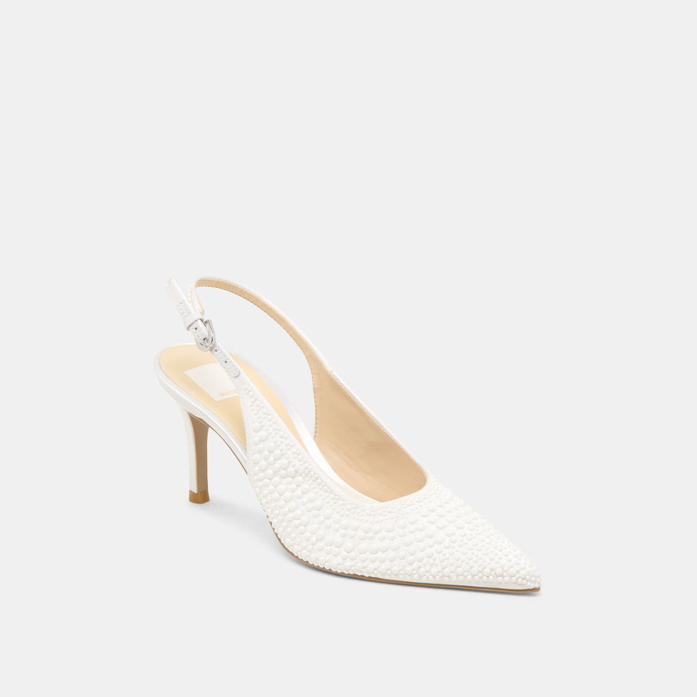 Elasi Pearl Off White Satin Heels / Dolce Vita