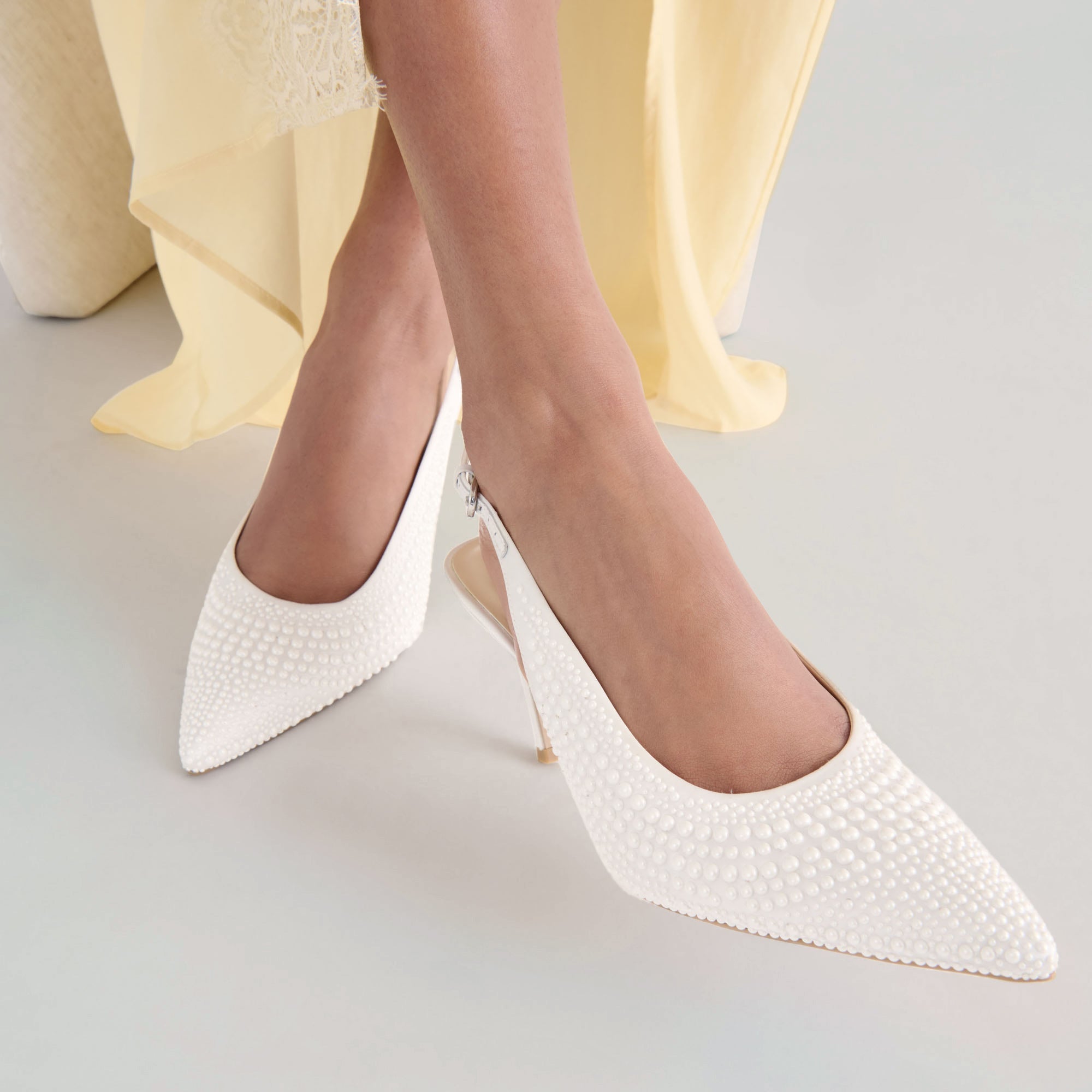 Elasi Pearl Off White Satin Heels / Dolce Vita