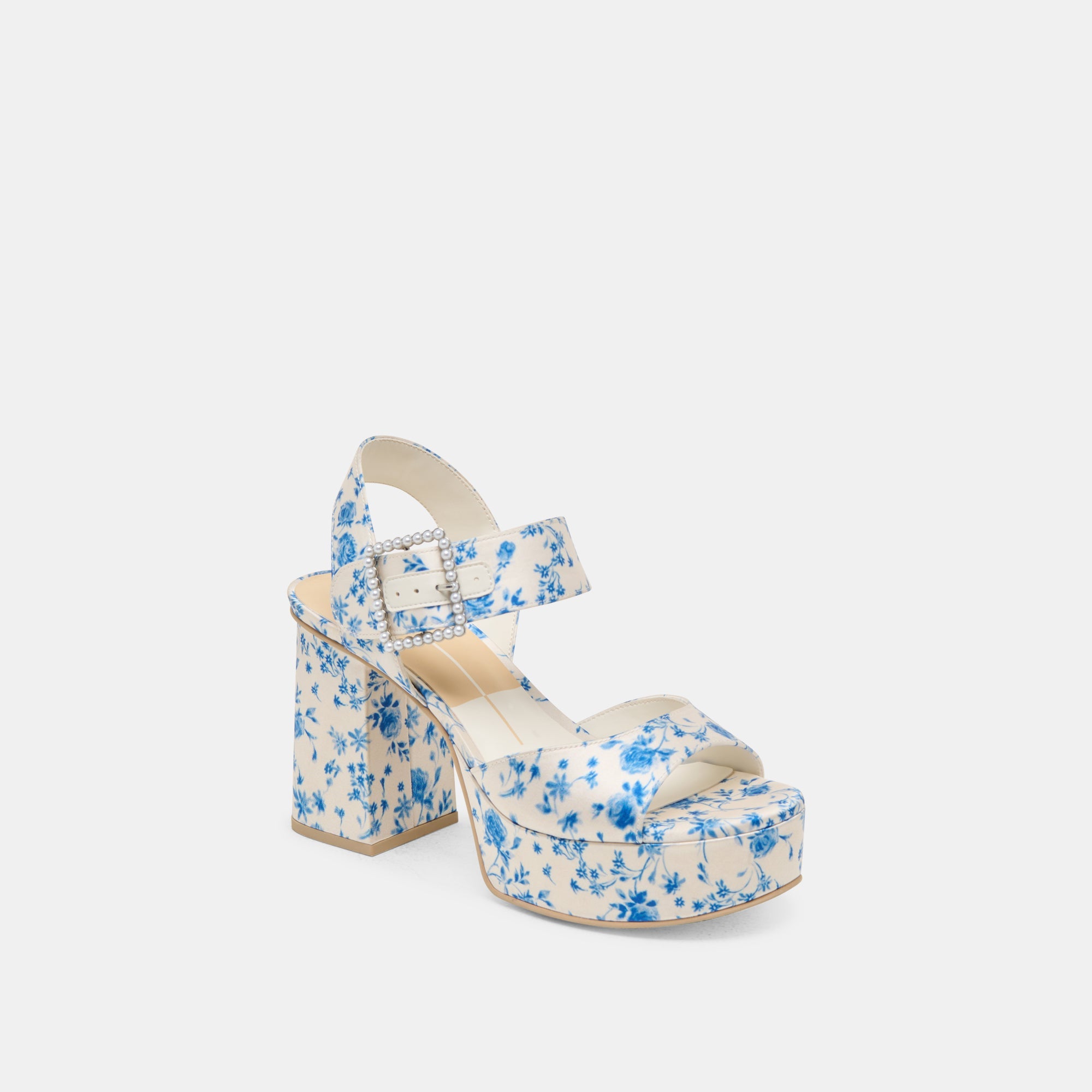 Bobby Pearl Blue Floral Satin Heels / Dolce Vita