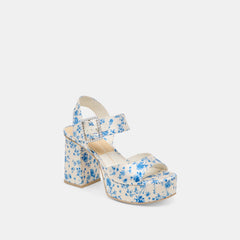 Bobby Pearl Blue Floral Satin Heels / Dolce Vita