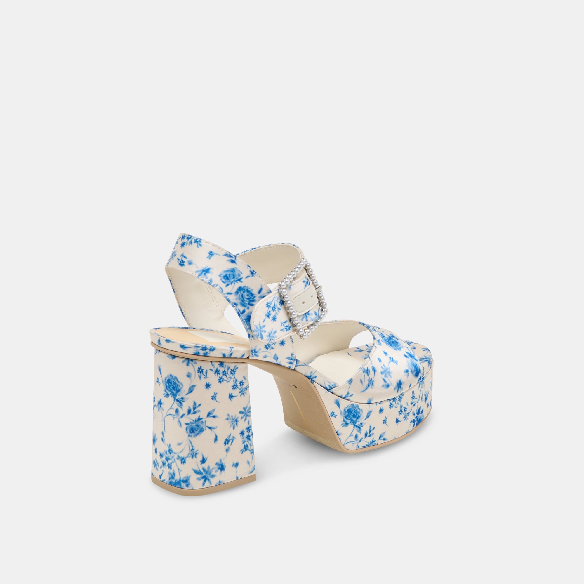 Bobby Pearl Blue Floral Satin Heels / Dolce Vita