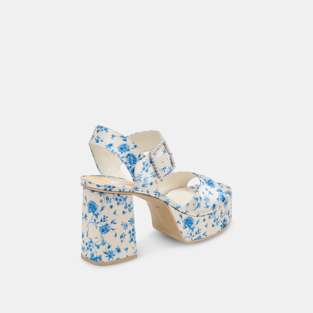 Bobby Pearl Blue Floral Satin Heels / Dolce Vita