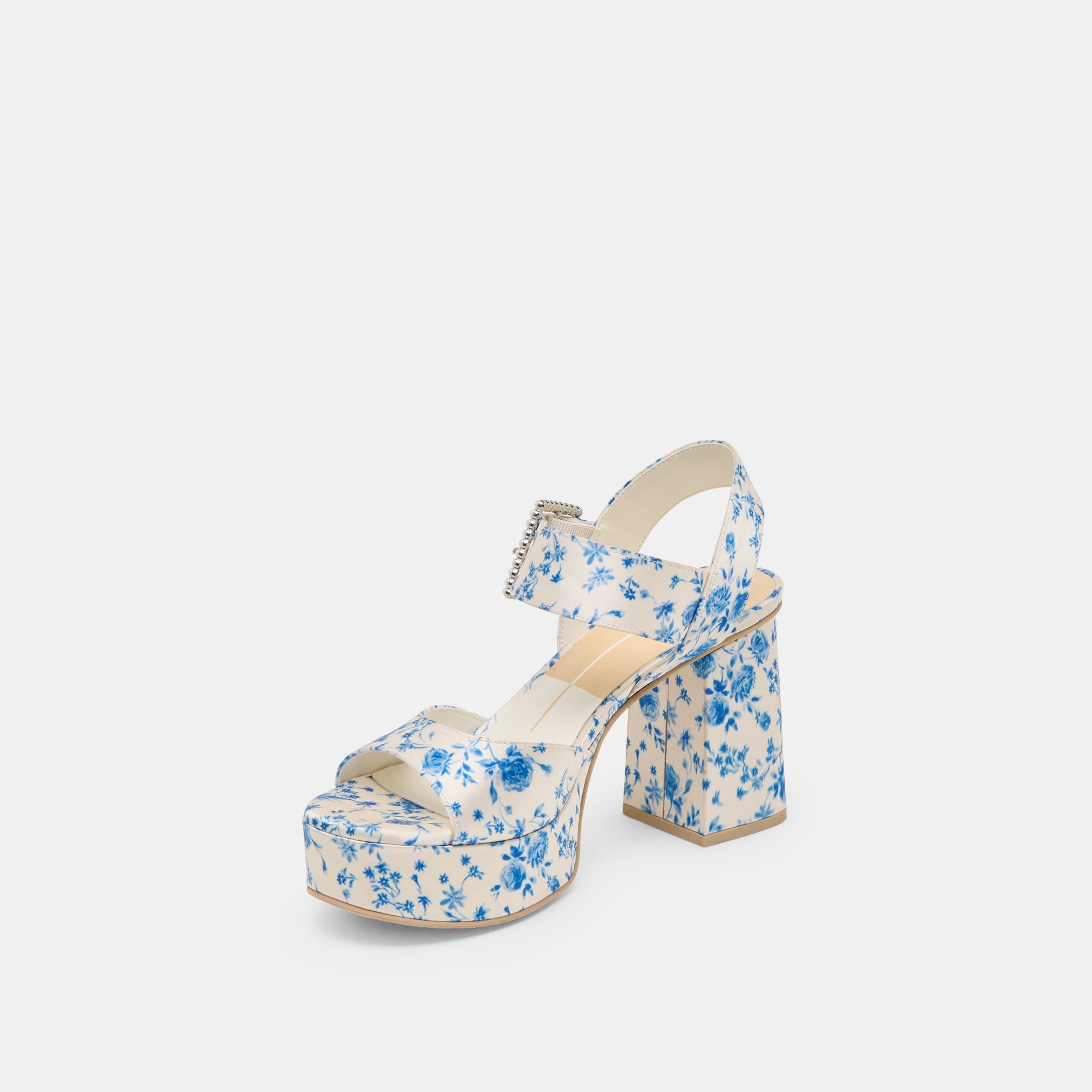 Bobby Pearl Blue Floral Satin Heels / Dolce Vita