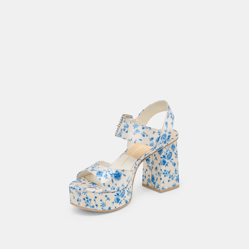 Bobby Pearl Blue Floral Satin Heels / Dolce Vita