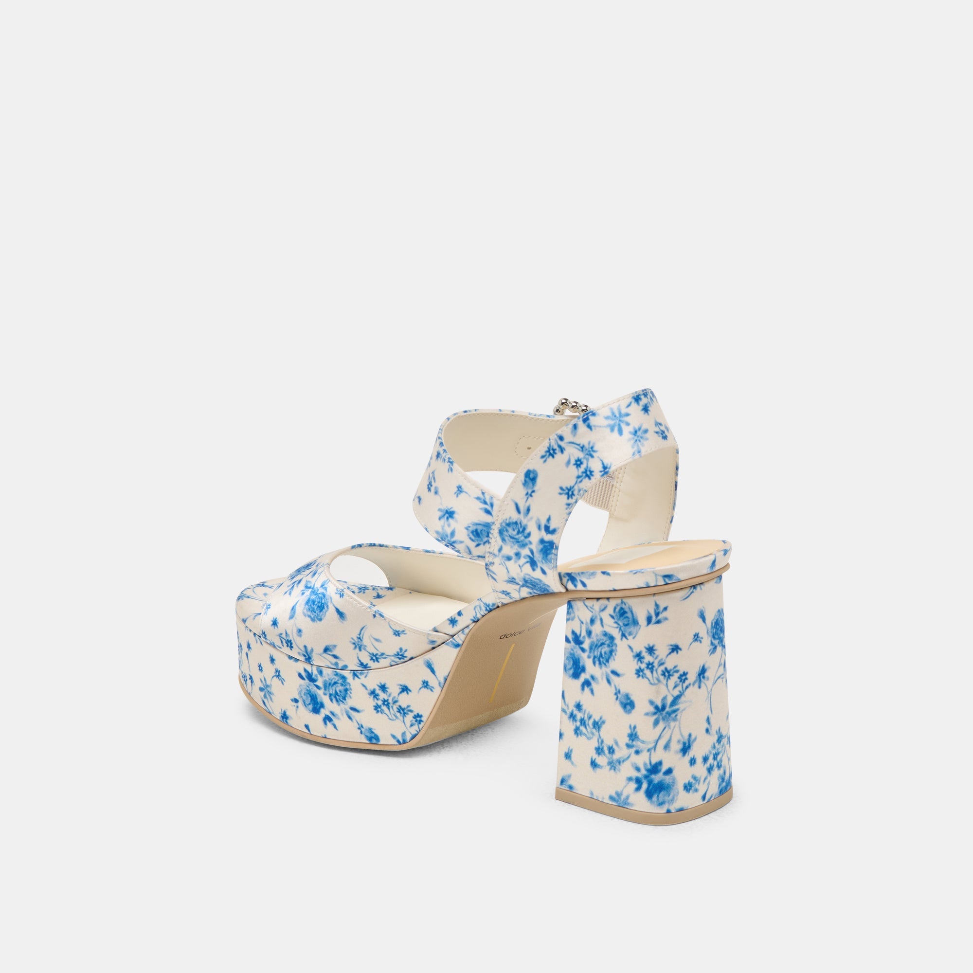 Bobby Pearl Blue Floral Satin Heels / Dolce Vita