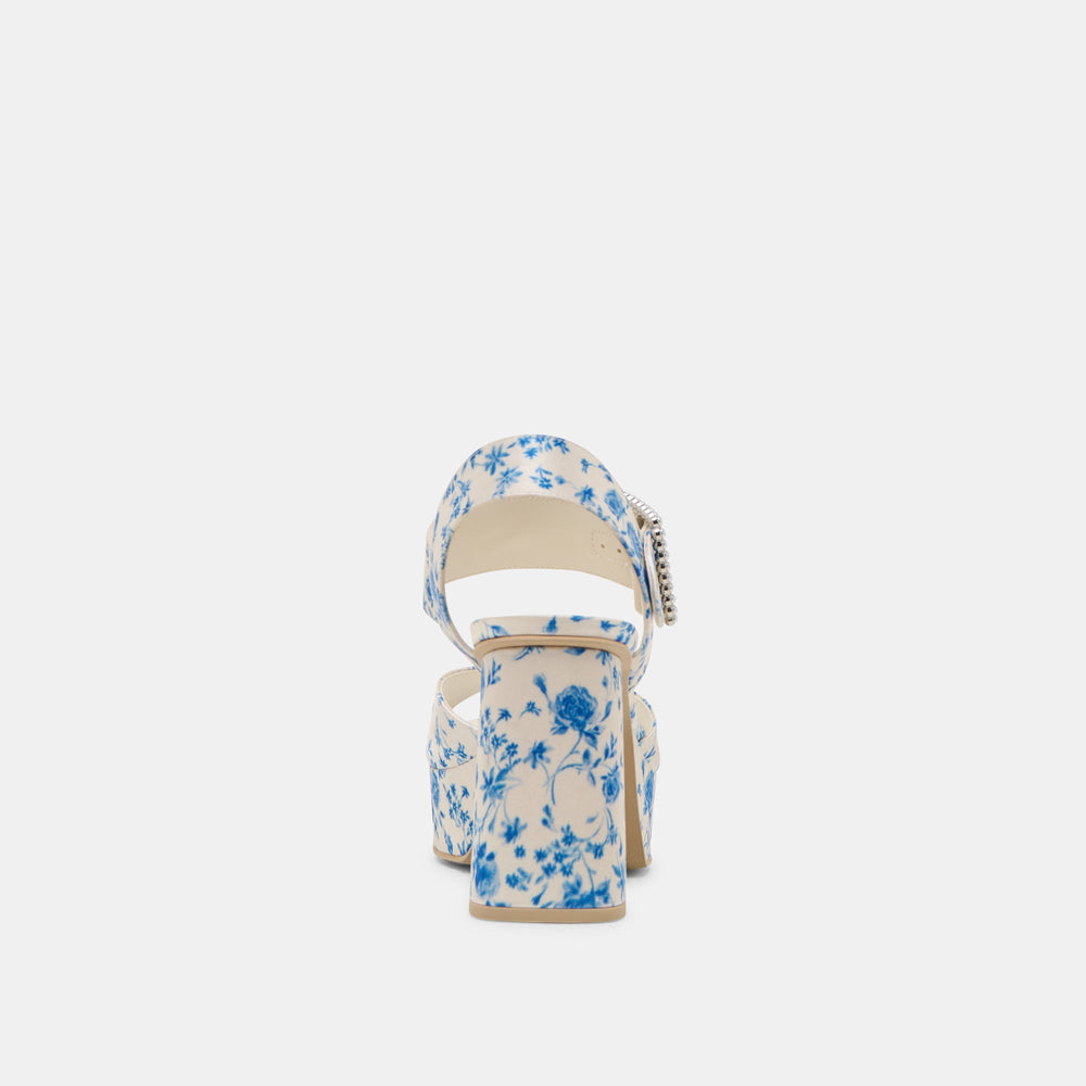 Bobby Pearl Blue Floral Satin Heels / Dolce Vita