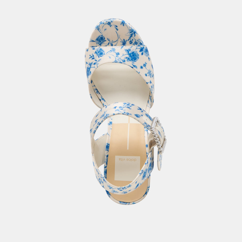 Bobby Pearl Blue Floral Satin Heels / Dolce Vita