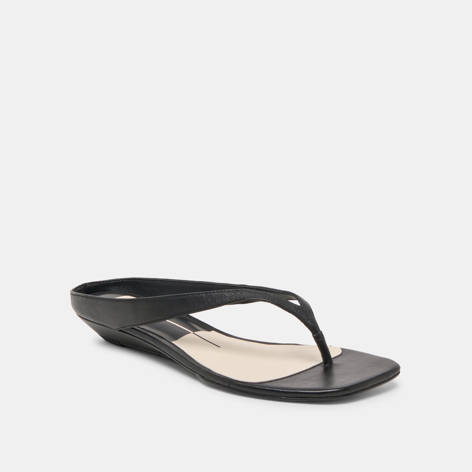 GIZEL Black Leather Thong Square-Toe Sandals / Dolce Vita