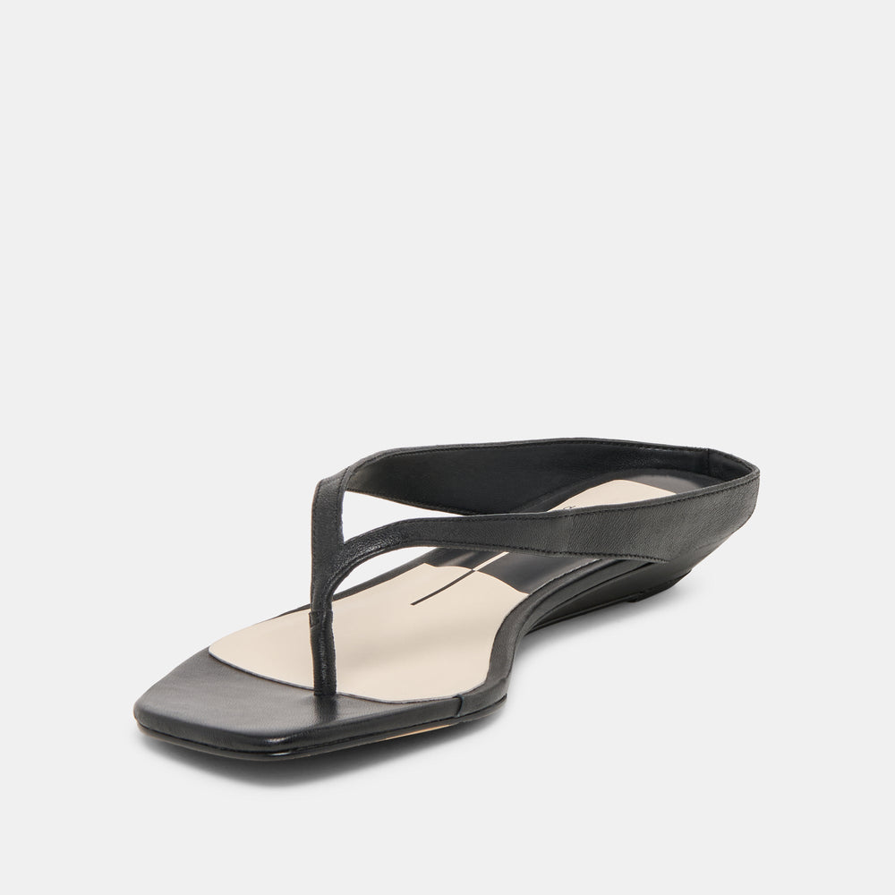 GIZEL Black Leather Thong Square-Toe Sandals / Dolce Vita