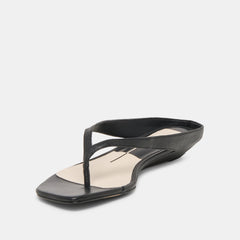 GIZEL Black Leather Thong Square-Toe Sandals / Dolce Vita