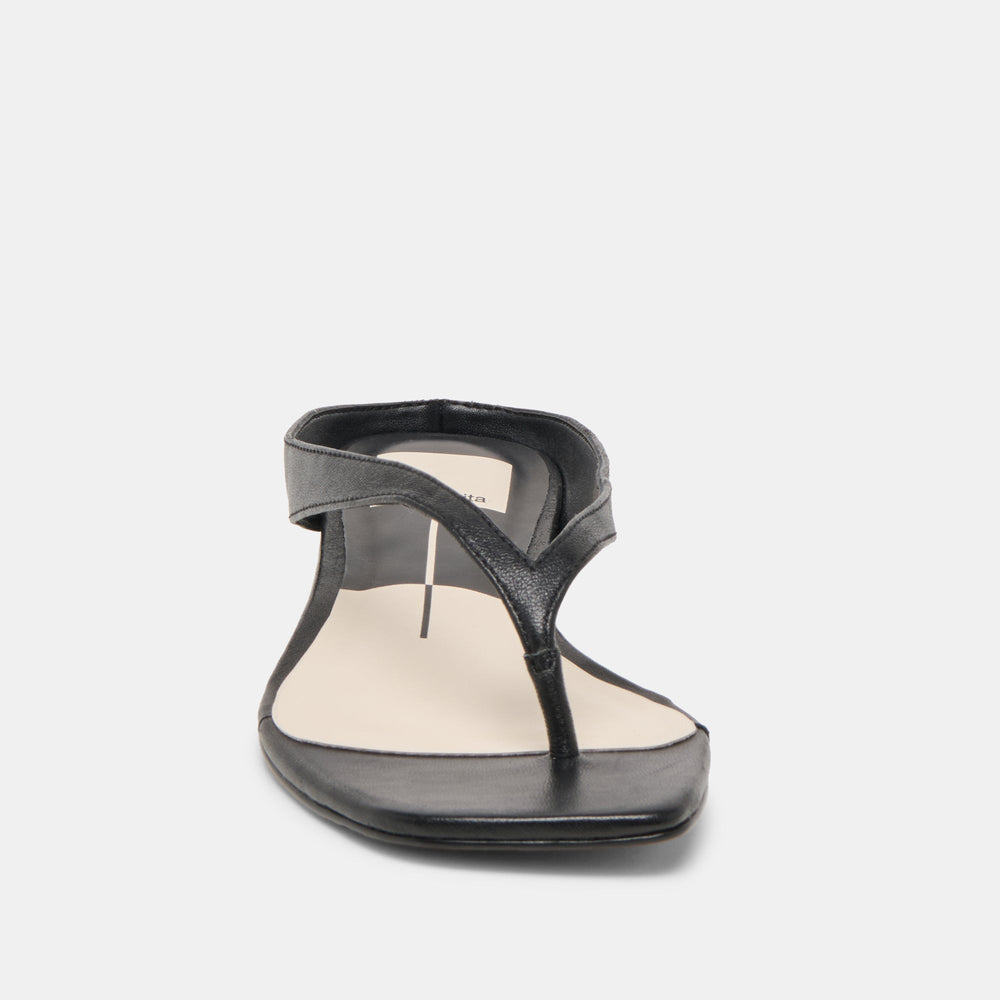 GIZEL Black Leather Thong Square-Toe Sandals / Dolce Vita