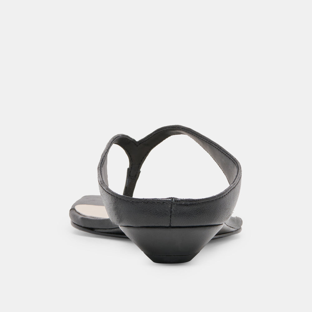 GIZEL Black Leather Thong Square-Toe Sandals / Dolce Vita
