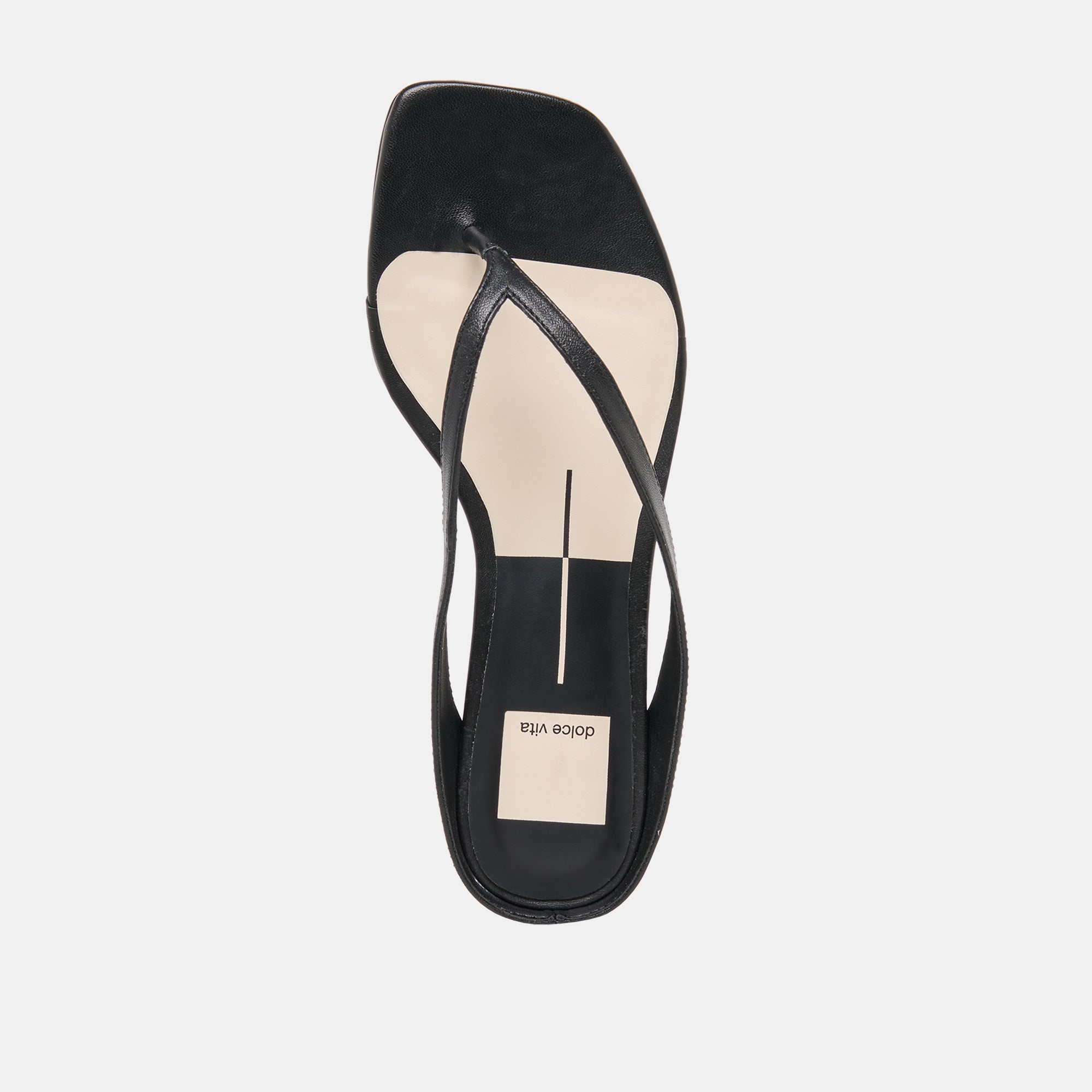 GIZEL Black Leather Thong Square-Toe Sandals / Dolce Vita