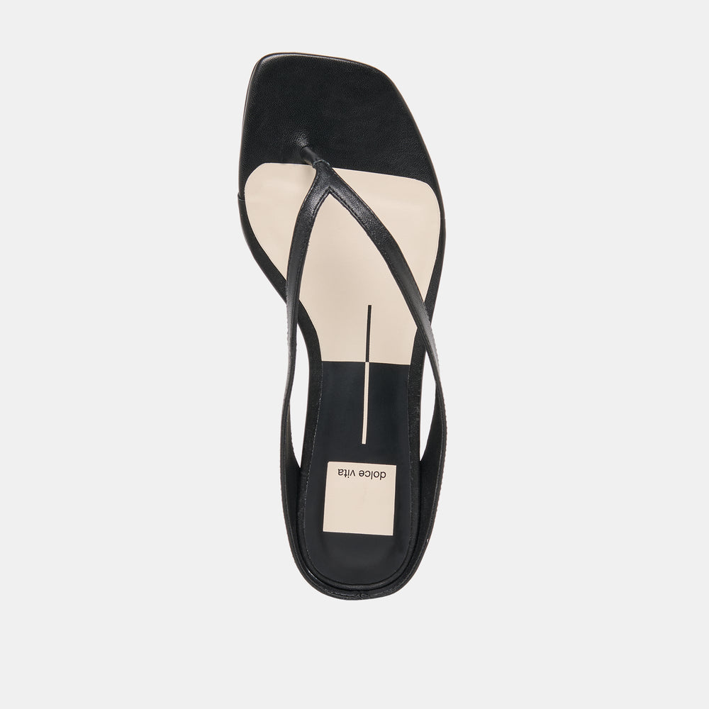 GIZEL Black Leather Thong Square-Toe Sandals / Dolce Vita