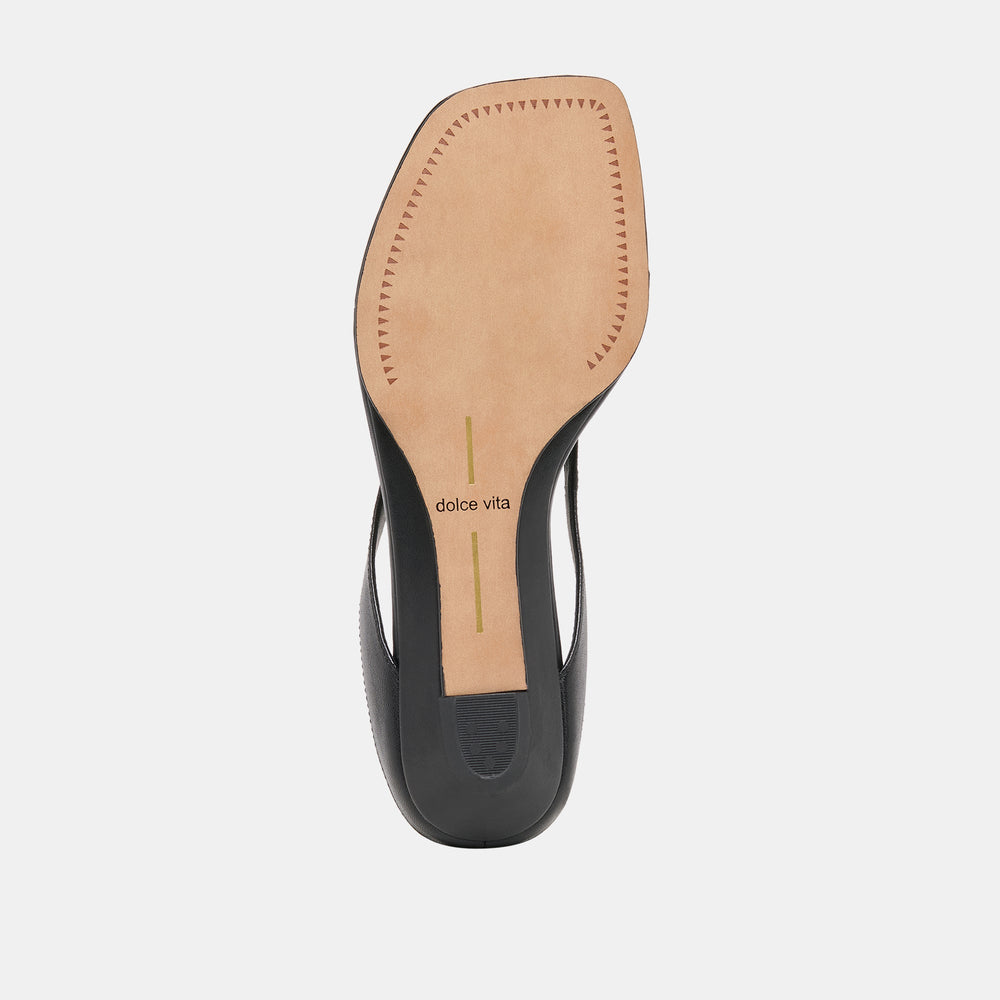 GIZEL Black Leather Thong Square-Toe Sandals / Dolce Vita