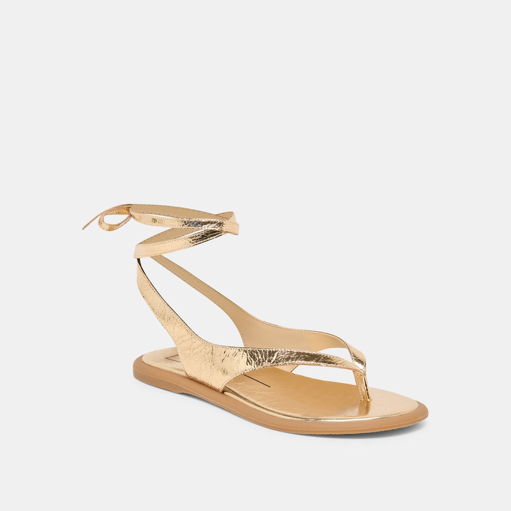 Jayden Gold Distressed Leather Sandals / Dolce Vita
