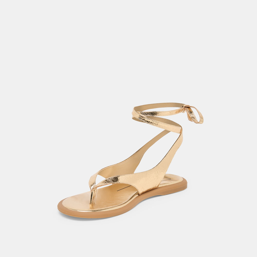 Jayden Gold Distressed Leather Sandals / Dolce Vita