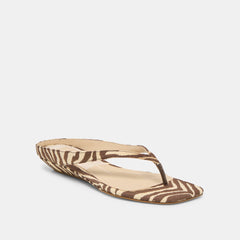 GIZEL Beige Zebra Raffia Thong Square-Toe Sandals / Dolce Vita